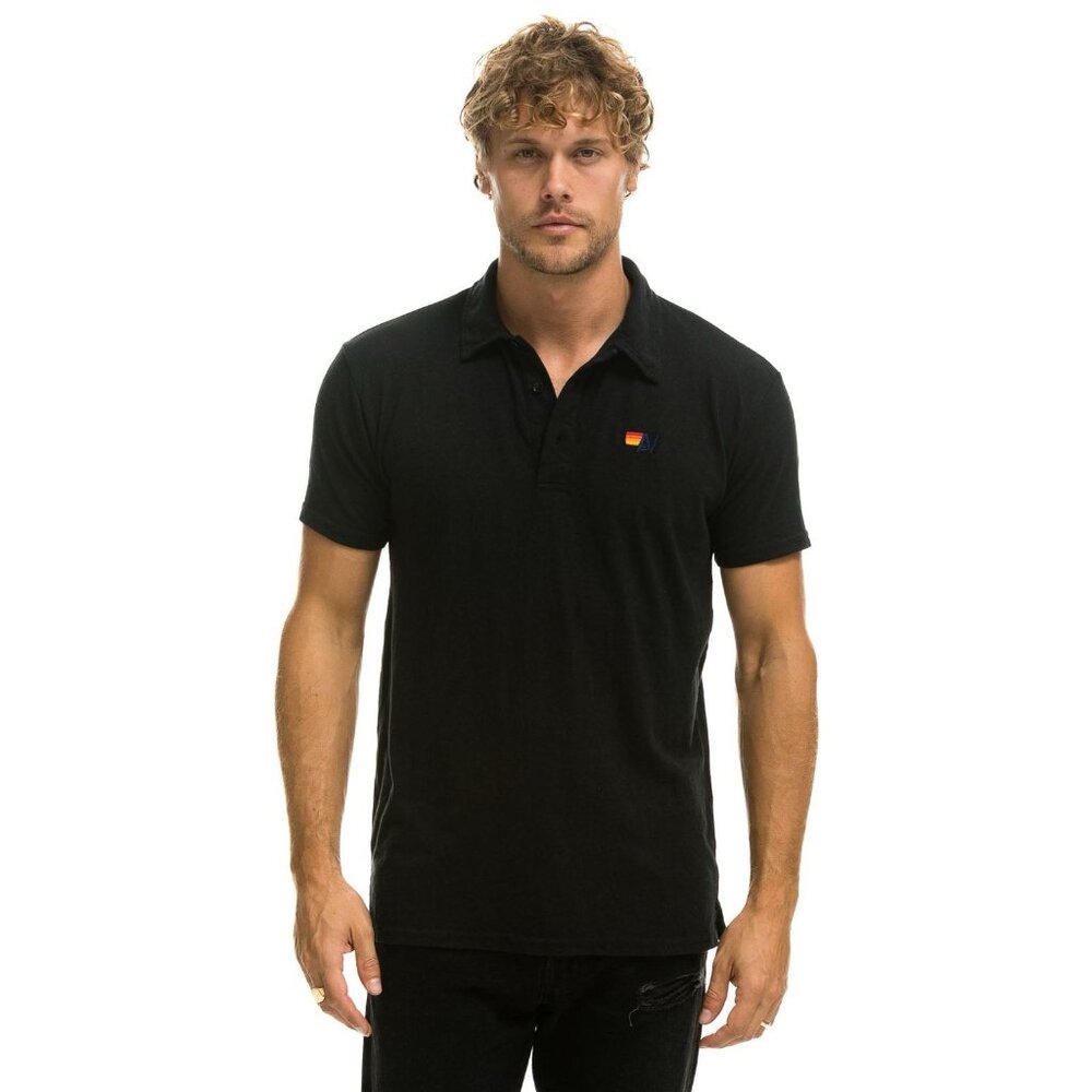 AVIATOR NATION Men's Short Sleeve Polo Shirt Black  size Small